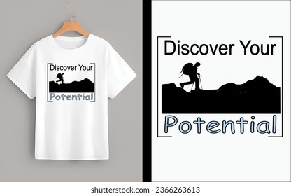 Elevate your style with our "Discover Your Potential" T-shirt, a powerful statement piece that inspires growth and self-discovery. This crisp white tee serves as the perfect canvas for motivational.