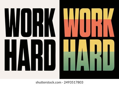 Elevate your style with our 'Work Hard' typography vector illustration. Perfect for t-shirt designs, this creative artwork features bold text and modern design elements. Ideal for motivational fashion