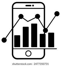 Elevate your tech-savvy style with our sleek vector art illustration featuring a dynamic graph and smartphone technology logo icon.