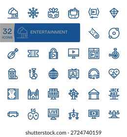 Elevate your UI with 32 Bold Line icons inspired by Entertainment, optimized for legibility and balance.