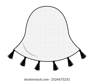 Elevated Craft Hat Hat with fringes. Summer straw Head Fashion accessory cap clothing technical illustration. Vector headgear for Men, women, unisex, flat template CAD mockup sketch outline isolated