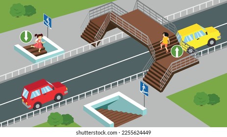Elevated crossing over the road with cars