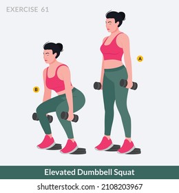 Elevated Dumbbell Squat exercise, Woman workout fitness, aerobic and exercises.