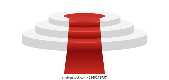 Elevated Elegance: Circular Podiums Adorned with Luxurious Red Carpets. Striking Pedestals Illuminated by Brilliant Spotlights for Emphasis. Captivating Vector Illustration Perfect for Showcasing, Pre