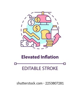 Elevated inflation concept icon. Primary concern for investors. Stock market trend abstract idea thin line illustration. Isolated outline drawing. Editable stroke. Arial, Myriad Pro-Bold fonts used