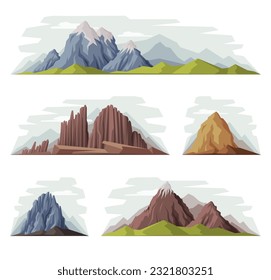 Elevated Mountain Peak and Summit with Bedrock Vector Set