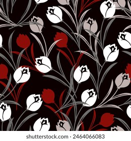 Elevated Red and White Beauty Tulips Vector Pattern can be use for background and apparel design