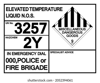 Elevated Temperature Liquid UN 3257 Symbol Sign, Vector Illustration, Isolate On White Background, Label .EPS10