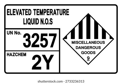 Sinal de símbolo do UN 3257 líquido da temperatura elevada, ilustração vetorial, isolado no fundo branco, etiqueta. EPS10
