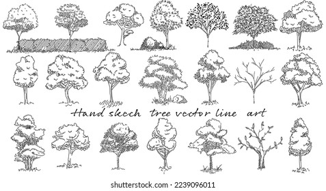 Elevated view of hand-drawn sketch trees (vector material)