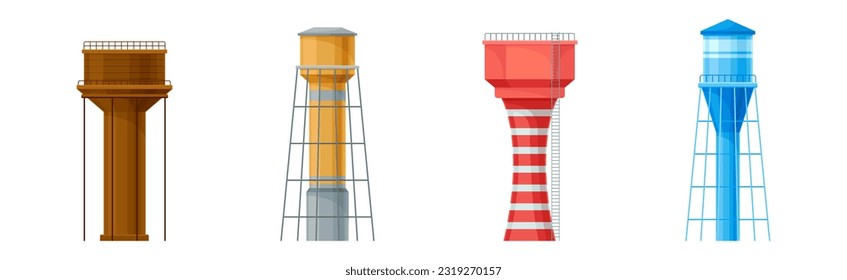 Hochwasserturm oder Tank aus Metall für die Aufbewahrung des Wasservektorsatzes