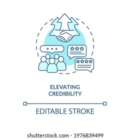 Elevating credibility blue concept icon. Personal branding. Effective communication skills, strategic thinking idea thin line illustration. Vector isolated outline RGB color drawing. Editable stroke