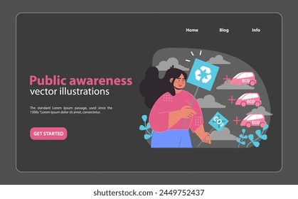 Elevating eco-awareness. A creative portrayal of public engagement in electric car adoption and the positive environmental ripple effect. Flat vector illustration.