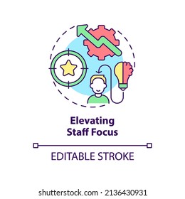 Elevating staff focus concept icon. Automated process. Benefits of BPA in banking abstract idea thin line illustration. Isolated outline drawing. Editable stroke. Arial, Myriad Pro-Bold fonts used