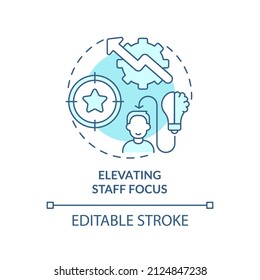 Elevating staff focus turquoise concept icon. Benefits of BPA in banking abstract idea thin line illustration. Isolated outline drawing. Editable stroke. Arial, Myriad Pro-Bold fonts used