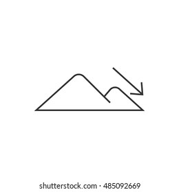 Elevation icon in thin outline style. Riding cycling automotive sign uphill hilly mountain