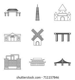 Elevation icons set. Outline set of 9 elevation vector icons for web isolated on white background