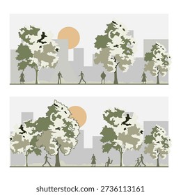 Elevation of people living in central park. Concept of urban life relationship