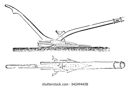 Elevation and plan an antique plow the south of France, vintage engraved illustration. Industrial encyclopedia E.-O. Lami - 1875. 