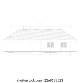 Elevation sketch or the front view of the building is sketched in black and white