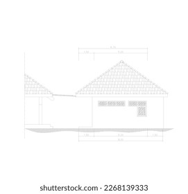 Elevation sketch or the front view of the building is sketched in black and white