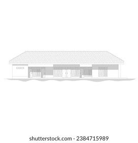 elevation sketch or front view of an elongated building