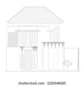 Elevation sketch or front view of a house with a classic modern concept