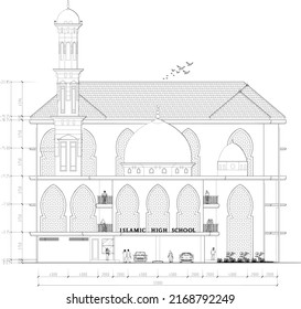Höhenskizze einer zweistöckigen Moschee