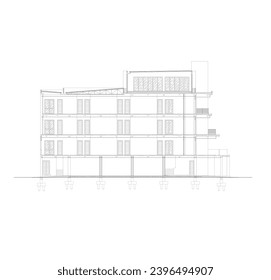 elevation sketch or side view of a multi-storey building