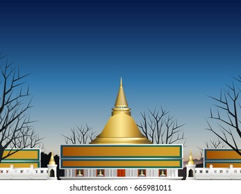 elevation of temple pavilion and wall in deep forest
