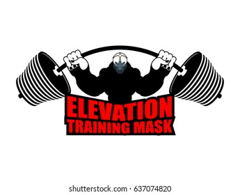 Elevation Training mask fitness. Athlete and barbell. Emblem for sports accessory
