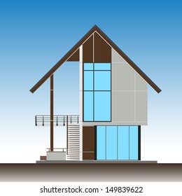 Elevation of tropical modern house - Vector illustration