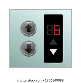 Elevator arrow button and digit on isolated panel on white