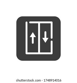 Elevator black glyph icon. Moving staircase which carries people between floors of a building. Pictogram for web page, mobile app, promo. UI UX GUI design element. Editable stroke