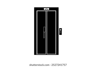 Icono negro del elevador, aislado en el fondo blanco. Ilustración vectorial.
