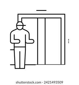 en el vector de icono de línea de construcción. ascensor en el cartel de construcción. símbolo de contorno aislado ilustración negra