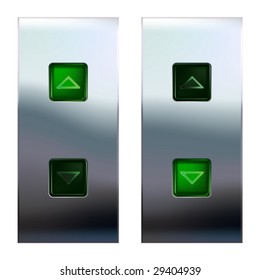 Elevator buttons panel with brushed metal texture background. Vector illustration