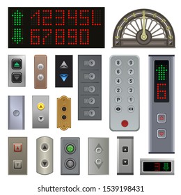 Elevator buttons vector lift metal push button up down on digital control panel numbers in business office building illustration set of moving up down level at hotel elevator panel, isolated on white