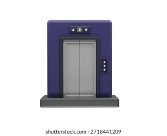 Elevador com portas fechadas e ícone indicador de piso ilustração de renderização 3d