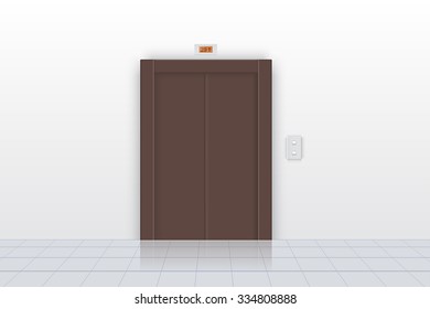 Elevator with closed doors. Vector isolated on white background.