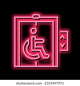 Aufzug für behinderte Neonlichtzeichen Vektor. Aufzug für Behindertenzeichen. einzelne Symbolillustration