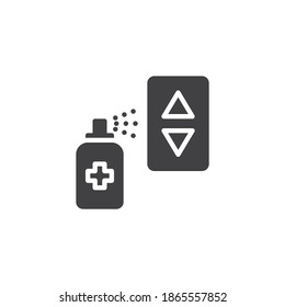 Elevator disinfection vector icon. filled flat sign for mobile concept and web design. Alcohol spray on elevator button glyph icon. Symbol, logo illustration. Vector graphics