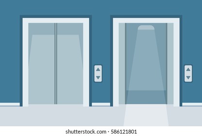 Elevator doors, closed and open, flat style vector illustration.