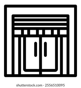 Elevator doors closing in a building, featuring a striped background, suitable for transportation and accessibility projects