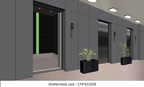 Elevator doors on the floor. Illustration of an interior of a floor of an apartment house.