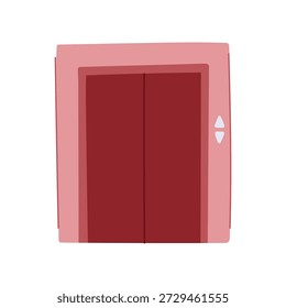 Elevator doors standing closed with up and down arrow buttons, symbolizing access, vertical transportation, and movement between building floors, representing ascent and descent