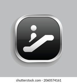 elevator down icon design. Glossy Button style rounded rectangle isolated on gray background.. Vector illustration