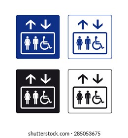 Elevator up down man woman handicapped sign vector set