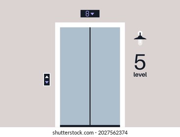 Elevator in an empty hall, residential building, daily life