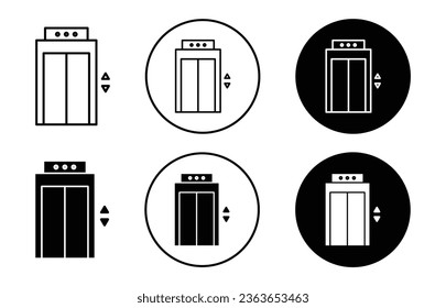 elevator icon. Closed building doorway lift with up and down button symbol set. Entrance lobby lift or elevator line vector sign.